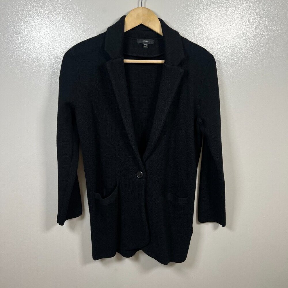 J. Crew Cecile Relaxed Sweater Blazer Size XXS Black Merino Wool Blend Work